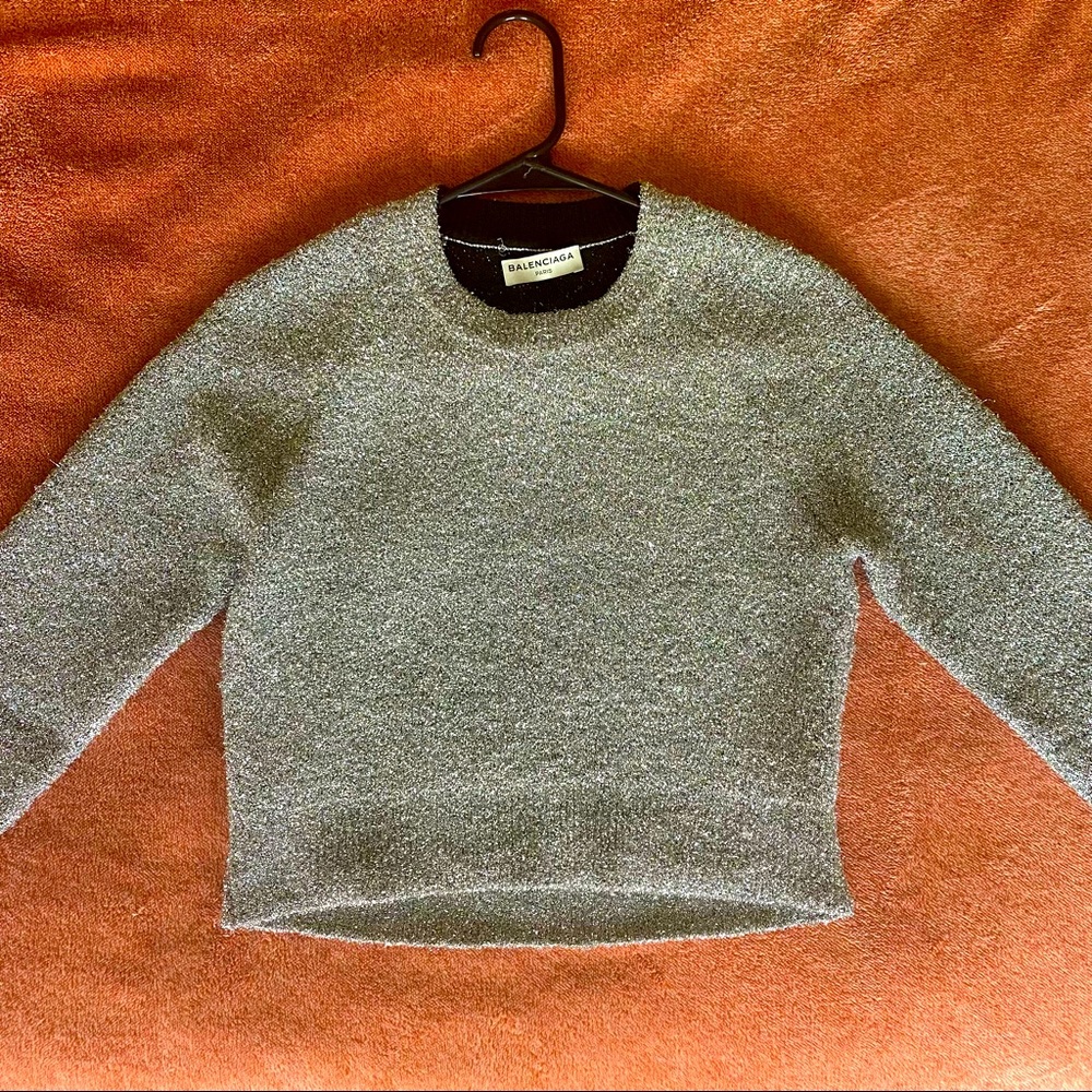 Balenciaga Silver Metallic Knit Sweater